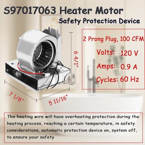 S97017648 Heater Motor Assembly,S97017648 Motor Replacement for Broan NuTone 665RP 605RP 9965 660RP 9905 665RSP,S97017648 Fan Motor, Bathroom Exhaust Fan Motor for NuTone Heater