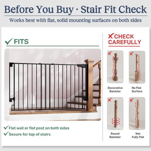 Cumbor 35.1–55 No Bottom Bar Baby Gate for Stairs, 2-in-1 Auto Close Dog Gate Indoor, Hardware Mounted Wide Pet Gate for Doorways with Large Walk Thru Door, Child-Proof Safety Gate for Kids (Black)