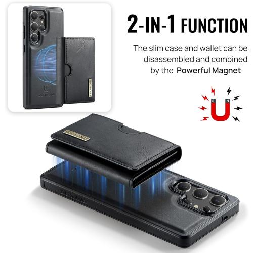 2 in 1 Magnetic Leather Wallet Case for Samsung Galaxy S25 Ultra, DG.MING Wireless Charging Phone Case with Detachable Wallet RFID Card Holder Large Cash Compartment Kickstand (Black)