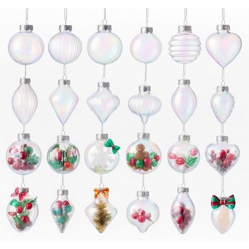 48 Pcs Christmas Fillable Ornaments Ball 3.15 Inch Clear Plastic Ornaments DIY Craft Transparent Ball for Christmas Wedding Xmas Holiday Party Tree Decor Home (Iridescent)