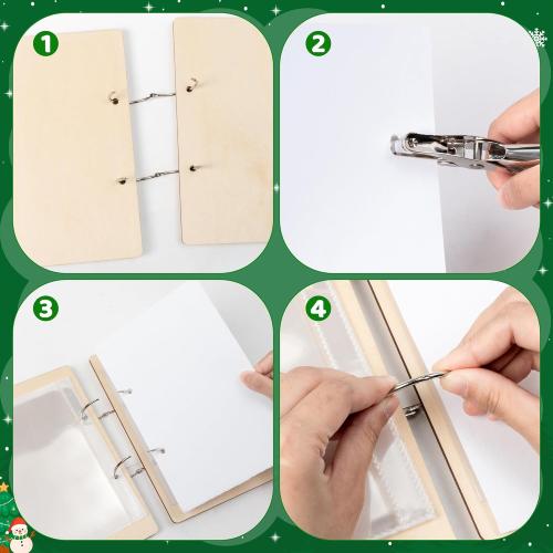 CJiangpo Christmas Card Keeper Set - Wooden Christmas Greeting Card Holder with 20 Protectors Velvet Ribbon Rings Hole Punch Keepsake Book Binder Postcards Storage Holiday Photo Album Keeper Xmas Gift