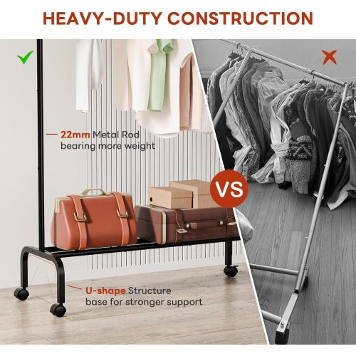 Metal Standing Clothes Rack, Rolling Clothing Rack for Hanging Clothes, Portable Clothes Rack with Storage Shelves, Black