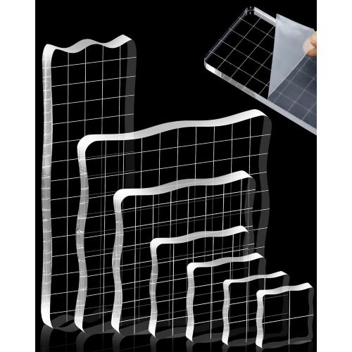 7 Pieces FIVEIZERO Acrylic Stamp Block with Grid Lines(Lace Edge)