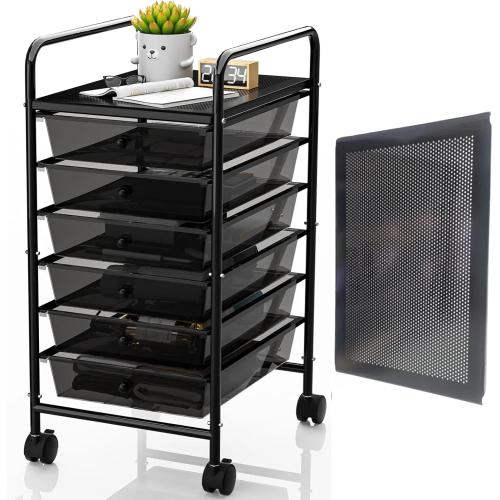 Metal 6 Tier Rolling Cart with 6 Drawers,1 Table Top & 4 Wheels, Utility Grocery Craft Cart on Wheels for Classroom, Office, Bathroom, Kitchen, Bar, Home Storage and Organization, Dorm Room Essentials