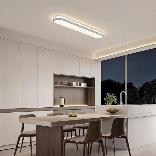 Smart LED Ceiling Light,36.2In Dimmable Modern Metal Linear LED Ceiling Lamp,Flush Mount Wraparound Shape Lighting Fixture with Remote Control for Kitchen Dining Room & Laundry 55W