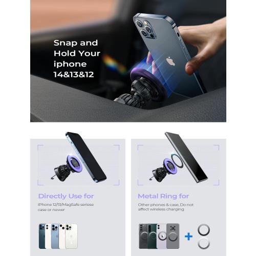 LISEN Fits MagSafe Car Mount Car Phone Holder,Strong Magnetic Phone Holder for Car Magsafe, Dashboard Vent iPhone 16 Car Mount Holder Car Accessories for iPhone 16 15 14 13 12 Pro Max,Purple Kits
