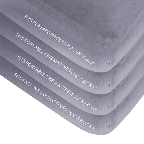 Biloban Pack and Play Sheets Fitted, 2 Pack Pack and Play Sheet Fits for Graco Pack n Play Mattress, Neutral Playard Sheets for Baby Boys and Girl, Grey & White