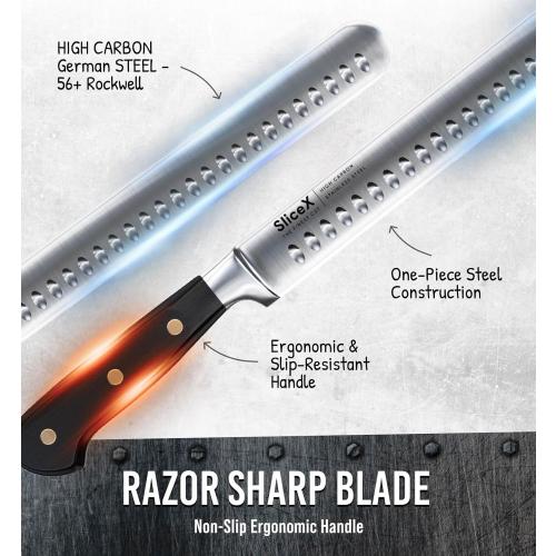 Brisket Slicing Knife – 12 Brisket Knife, BBQ, Grilling Gifts For Men – Razor Sharp German Steel, Full Tang, Ergonomic Handle