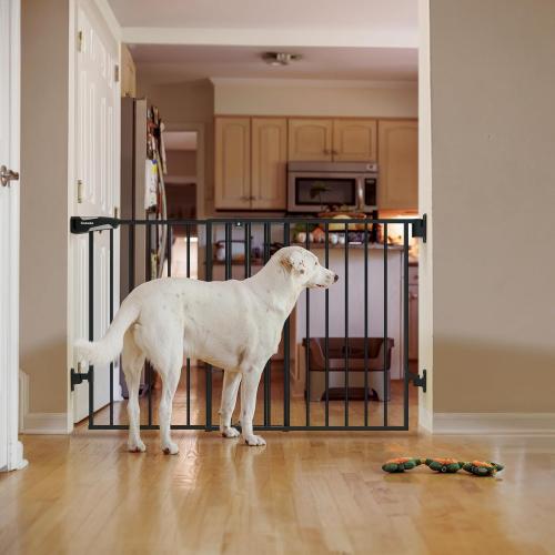 Babelio 31.5-55 No Bottom Bar Baby Gate Extra Wide, 2-in-1 Auto Close Dog Gate for The House, Stairs and Doorways, with Large Walk Thru Door, Black
