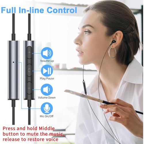 USB Earbuds with Microphone for PC Laptop,Wired USBA Headset,Black