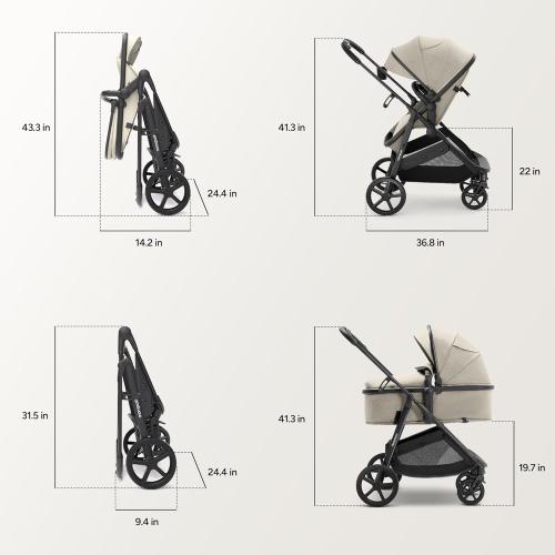 Mompush Wiz 2 in 1 Baby Stroller with Infant Pramette Mode, One Hand Fold Convertible Newborn to Toddler Stroller with Reversible Seat and Large UPF 50  Canopy