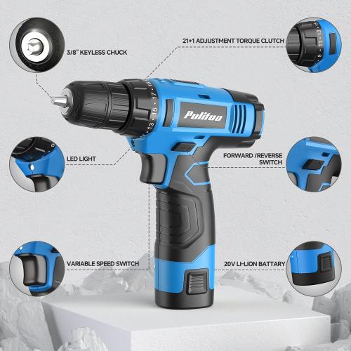 PULITUO Tool Set, 149-Piece Home Drill Set with Blue 12V Cordless Drill, Tool Box, Hand Tool Kits for Women & Men and DIY Enthusiasts, for Home Improvement