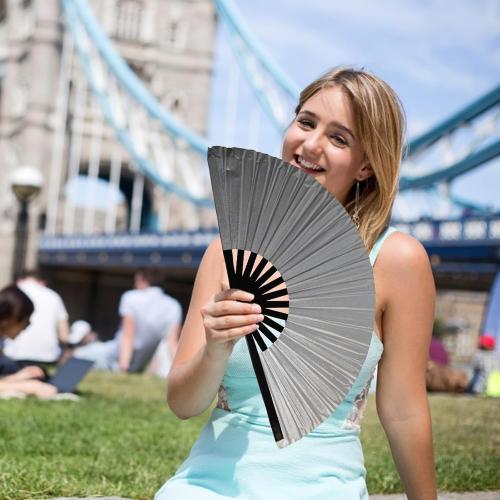 dmjuncong 1Pcs Large Folding Hand Rave Fan,Clack Handheld Fan,Silvery Hand Fan,for Festivals, Rainbow Outfits,Disco Party,Home Decoration and many occasions.