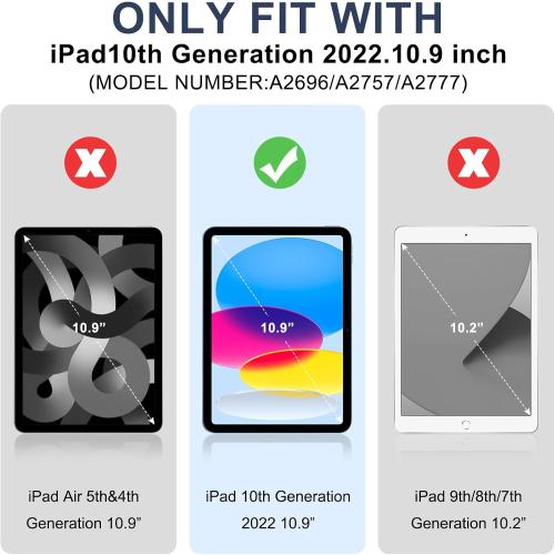 Rotating Case for 10th Gen iPad, Clear with Pencil Holder, 360 Folio Stand, Soft TPU, Sleep/Wake, Dark Blue