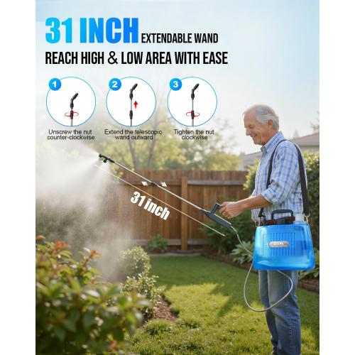 Battery Powered Sprayer 2 Gallon, Electric Weed Sprayer with 3 Adjustable Pressure Levels, 4 Nozzles & Extendable Wand, Rechargeable Garden Sprayer for Yard, Lawn, Plants & Fertilizer