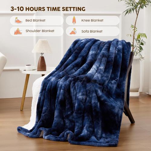 COLOR BROWN ❗❗Faux Fur Heated Throw BlanketElectric - Soft Thick Flannel Heating Blanket with 5 Heat Levels & Auto-Off 3 Hrs, Heavy Fluffy Warm Bed Blankets for Winter, 50''x60'',