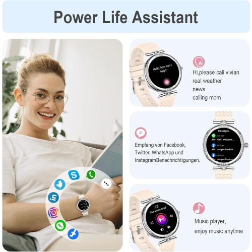 GADIXY Smart Watches for Women(Make/Answer Call) with Diamond:1.1 AMOLED Small Screen Fitness Tracker for HR/BP/SpO2/Sleep Monitor,Digital Running Smartwatch for Android/iOS (Silver)