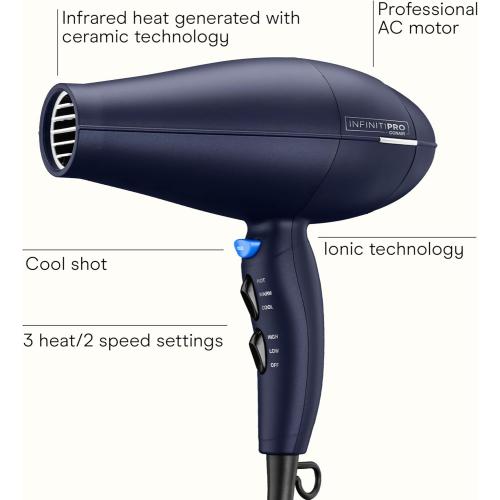 INFINITI PRO CONAIR Hair Dryer with , Enhances Curls and Waves While Reducing Frizz, Dark Blue
