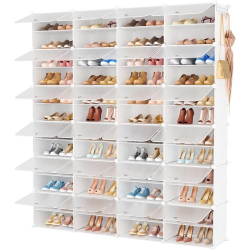 Shoe Rack Organizer 12 Tier Shoe Storage Cabinet with Door 96 Pair Tall Shoes Rack Expandable Free Standing Sturdy Plastic Easy Assembly Shoes Shelf for Closet Entryway Bedroom Hallway White