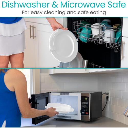 Vive Spill-Proof Scoop Plate, 9 (2 Pack) - Dish with Wall for Disabled | Handicapped, Elderly Adults with Special Needs from Parkinsons, Dementia, Stroke, Tremors with - Non Skid Padded Bottom