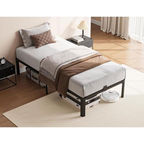 14 Inch Twin Size Metal Bed Frame, Heavy Duty Platform Bed Frame with Headboard Compatible, Under Bed Storage, Noise Free, No Box Spring Needed, Mattress Retainers, Easy Assembly