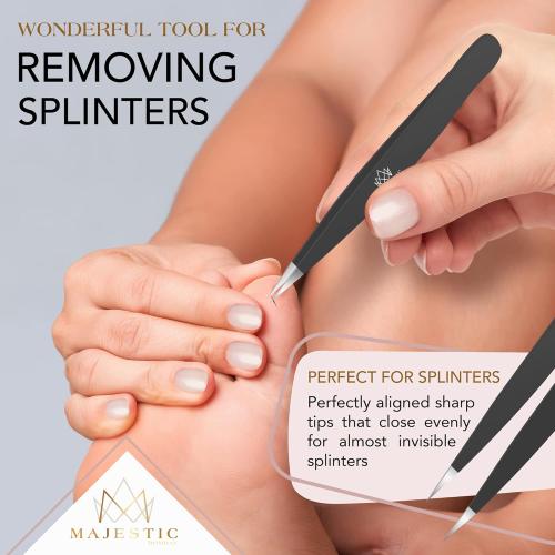 Majestic Bombay Fine Point   Slant Tweezers for Women and Men – Splinter Ticks, Facial, Brow and Ingrown Hair Removal–Sharp, Needle Nose, Surgical Tweezers Precision best tweezers for chin hair