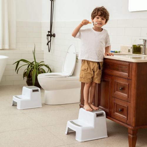 Two Step Stool for Kids and Toddler, 2 Step Stool for Bathroom Sink, Kitchen and Toilet Potty Training (Gray)