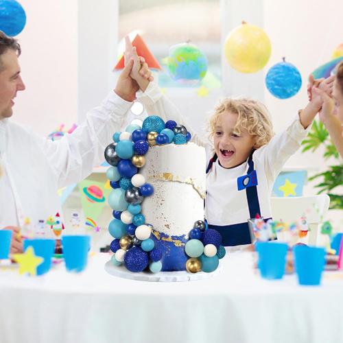 56 PCS Colorful Ball Shaped Cake Topper Pearl Balls Cupcake Cake Insert Topper for Birthday Party Wedding Decoration Supplies Blue Series Eight Colors