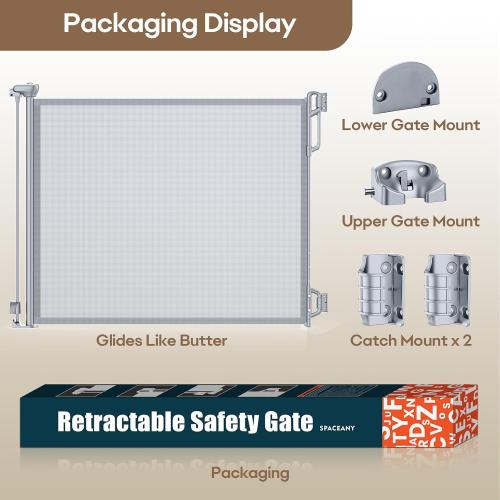SPACEANY Retractable Baby Gate for Stairs & Doorways - 55 Wide Portable Safety Gate | Fits Baseboards, Easy to Use Indoor/Outdoor | Mesh Gate for Dogs, Puppies, Gray