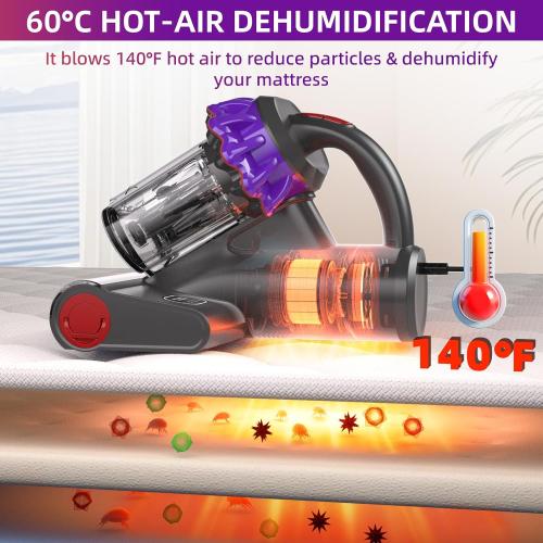 Mattress Vacuum Cleaner 16Kpa Bed Vacuum with 253.7nm UV-C Light,140°F Heat & HEPA Filter,500W Handheld Vacuum for Couch,Sofa & Pet