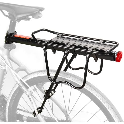 Rear Bike Rack, 110 lbs / 50KGS Bike Cargo Racks Frame Aluminum Alloy Universal Adjustable Cycling Equipment Stand Footstock Bicycle Luggage Carrier with Tools and Reflector for 26-29 Frames