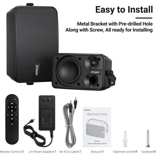 Inwa Outdoor Bluetooth Speakers, 400W Active Passive Wall Mount Speaker, Waterproof Wireless Indoor/Outdoor Stereo Sound Set W/Aux in, Sound System for Patio/Porch/Gazebo/Garage(Pair, Ivory Black)