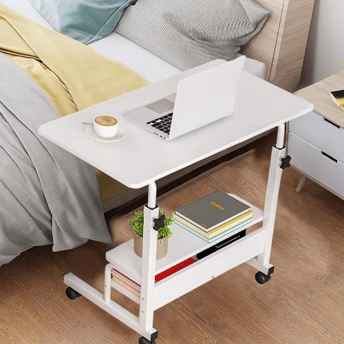 Adjustable Height Mobile Computer Desk for Small Space Rolling Writing with Wheels Corner Home Office Study Portable Bedrooms Work Size 31.5 Inch Storage Gaming Table, White D