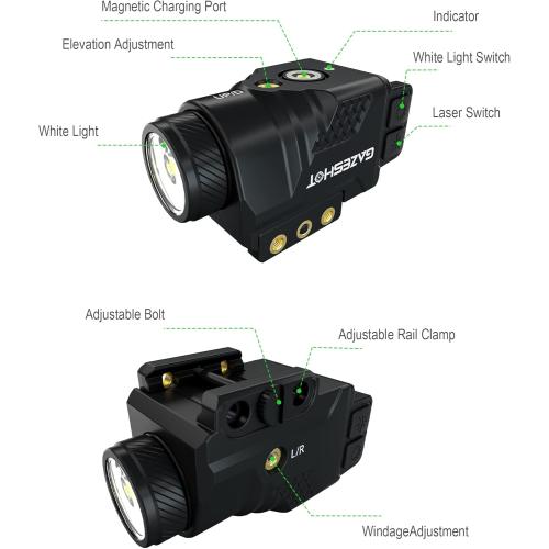 Mini 700 Lumen Pistol Light Laser Combo Weapon Light Tactical Flashlights, Magnetic USB Rechargeable with Blue Beam Sight and Strobe Mode for GL and Picatinny Rail