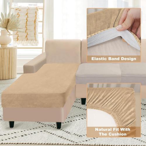 NAISI Sectional Couch Cover 1 Piece Velvet Separate Chaise Lounge Cover Soft Stretch Sofa Slipcovers for Left/Right Chaise Sectional Couch(Chaise Lounge,Camel)