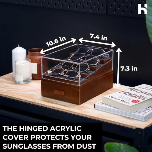 Holme & Hadfield Premium 6-Slot Sunglasses Organizer – Beautiful 360° Views – Handcrafted Wooden Sunglasses Display Case for Multiple Glasses – Luxurious Christmas Gift