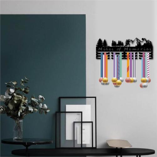 CREATCABIN Medal Hangers Display Holder Rack Sports Metal Hanging Athlete Awards Iron Wall Mount Decor for Over 60  Medals - Running, Marathon, Football - Black - 15.7x5.9 Inch - Miles of Memories