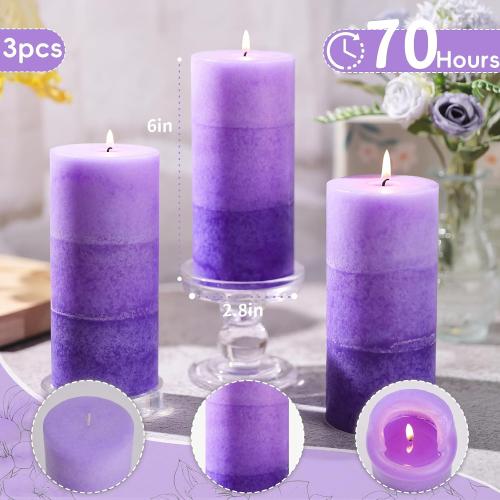 Lilac Scented Pillar Candles,2.8x6 Inch,70 Hour,3 Pack