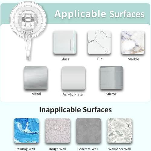 VIS'V Suction Cup Hooks, Small Shower Suction Hooks, Heavy Duty, Removable and Reusable, Clear, 2 Pcs