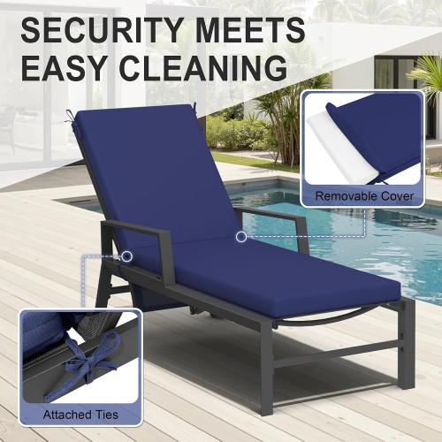 Crestlive Products Outdoor Chaise Lounge Cushions Set of 2, Water Resistant Fade Resistant Patio Furniture Lounge Chair Cushion,80 L x 23 W, Navy