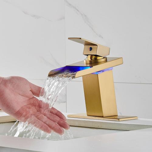 AVSIILE LED Bathroom Sink Faucet, Brushed Gold, Stainless Steel Spout