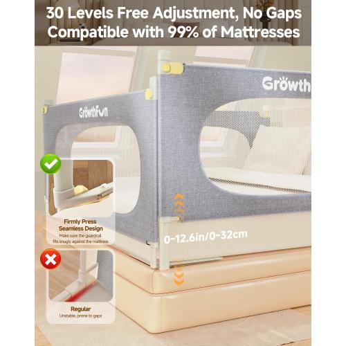 3-Piece Queen Size Bed Rail for Toddlers, Baby Bed Rail Guard with Height Adjustable Toddlers Bed Rail, Kids Safety Bed Rail for Queen Size Bed (78.7x78.7x58.6 - Grey)