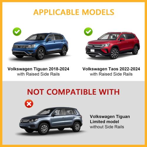 220lbs Lockbale Roof Rack Cross Bars Compatible with Volkswagen VW Tiguan 2018-2024 (Not for Limited) & Taos 2022-2024, Heavy Duty Anti-Theft Aluminum Roof Rails Crossbars Rooftop Cargo Bars