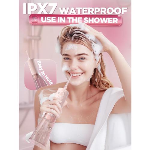 WELLFINE Water Dental Flosser Teeth Pick: Portable Cordless 4 Modes Flossers Pic 300ML Rechargeable Floss Pik Powerful IPX7 Waterproof Oral Irrigator for Cleaning Gum Care Braces for Home Travel