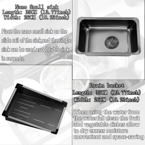 Kitchen Sink 27' Waterfall Stainless Steel Kitchen Sink with Pull-Faucet Single Bowl Bar sinks Adjustable temp 27x18 inches Sinks