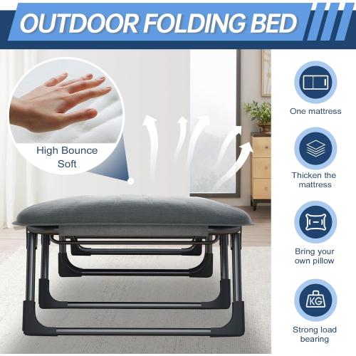 Chaise Lounge Chair, Folding Cot, 6-Angle Adjustable Camping Cot with Mattress for Patio and Beach, Foldable Bed Portable Heavy Duty Lay Flat Reclining with Pillow