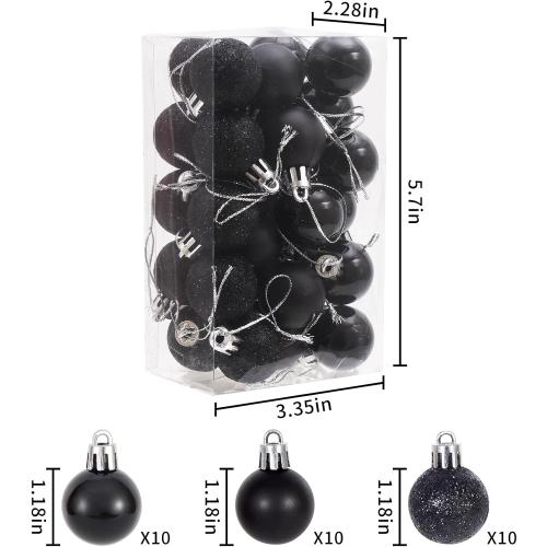 30ct Christmas Ball Ornaments, 1.18 Shatterproof Tree Decorations, Perfect Hanging Ball for Indoor/Outdoor Holiday Party Decor (Black)