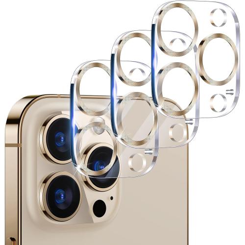 UniqueMe [ 3 Pack] Compatible with iPhone 12 Pro Max 6.7 Camera Lens Protector Tempered Glass,[Case Friendly][New version][Scratch-Resistant][Easy Installation] -Golden