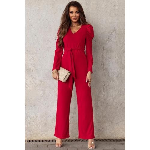 Size L BLENCOT Jumpsuit Long Sleeve Casual V Neck Belted Wide Leg Formal Rompers Jumpsuit