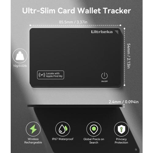 Ultrbeka Wallet Tracker Slim Card Tracker, 0.094in Rechargeable Bluetooth Tracker for Wallets, Passport, Work with Apple Find My, Card Locator- iOS Only [Apple MFi Certified] - 2pcs in 1